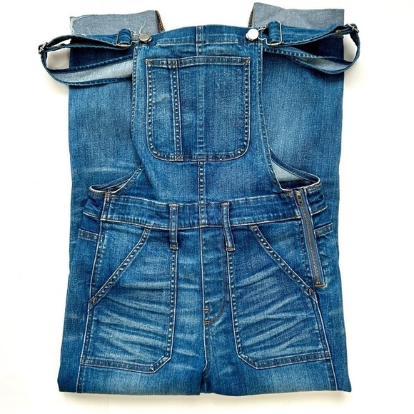 Madewell Denim Jean Overalls in Kemp Wash Bibs Jeans Raw Frayed Hem Size Small S - Picture 6 of 16